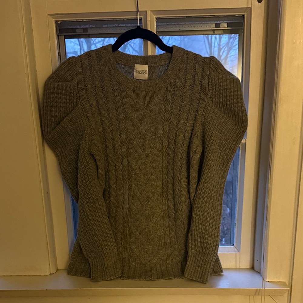 Madeleine Thompson Women's Cable Knit Sweater - Dark Gray